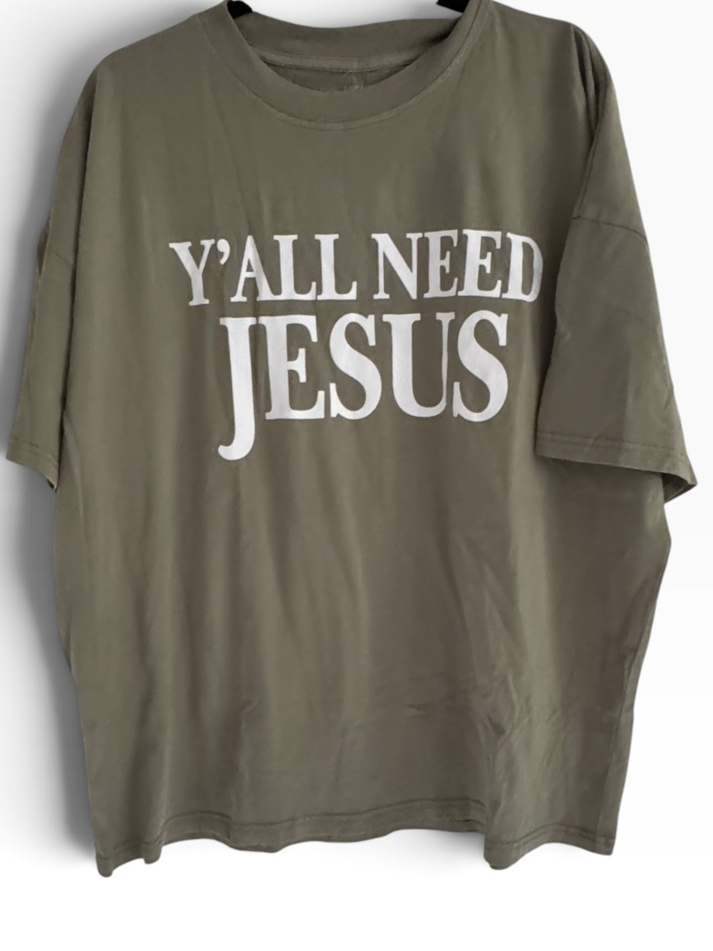 Fashion Nova Olive Green 'Y'ALL NEED JESUS' Graphic Tee Unisex Oversized Large